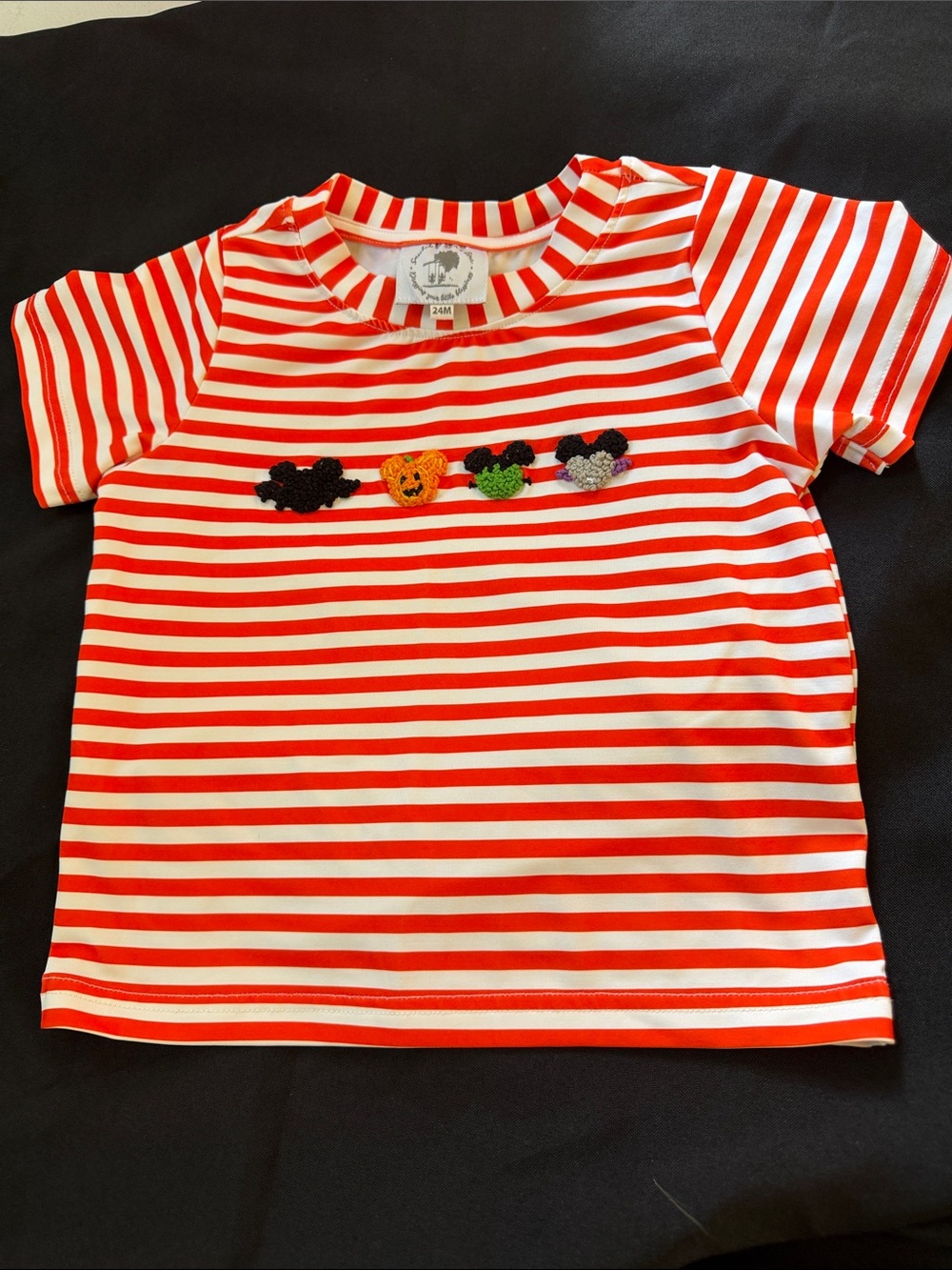 Striped Red & White Kids Short-Sleeve Tee with Character Embroidery